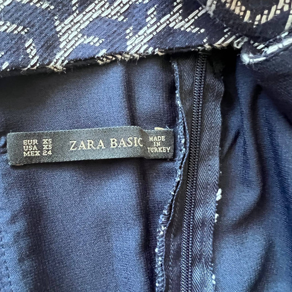 Zara Basic XS Embroidered Blue & Gray Backless Fit & Flare Dress - Picture 10 of 11